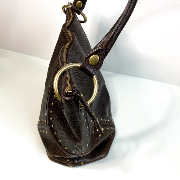 KENNETH COLE New York Brown Pebble Leather Studded large Shoulder Bag - Picture 2 of 7